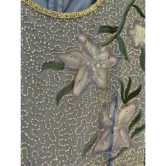 Laurence Kazar silk beaded long formal periwinkle blue purple floral 14W new - Picture 5 of 12